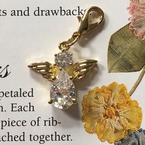 Cubic Zirconia Guardian Angel Gold Pet Charm Collar Jewelry Coat Zipper Pull NEW